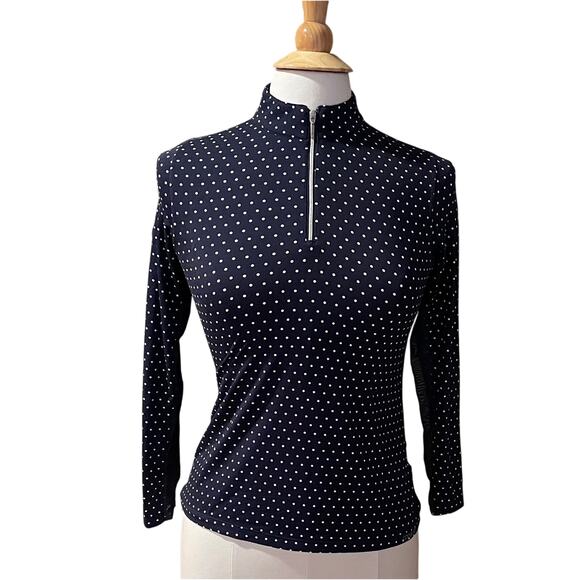 Dover Saddlery CoolBlast Long Sleeve 1/4 Zip Navy White Polka Dot Juniors XL - Picture 1 of 12